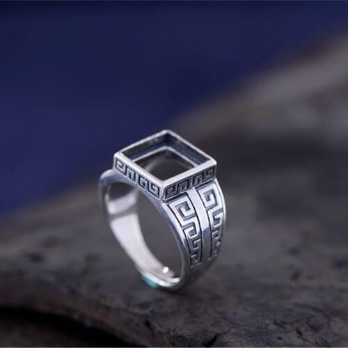 Mens Ring Blank (10x10mm Square Blank) Adjustable Thai Sterling Silver Square Ring Base R679B