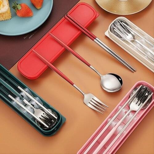 3-Piece suits Dinnerware Set Stainless Steel Eco-friendly Spoon Fork Knife Chopsticks Travel Metal Cutlery Set Portable