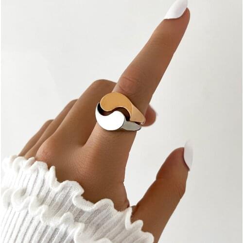 Aprilwell 2 Pcs Punk Tai Chi Matching Rings for Women Goth Aesthetic 2021 Hip Hop Vintage Anillos Fashion Jewelry Set Wholesale