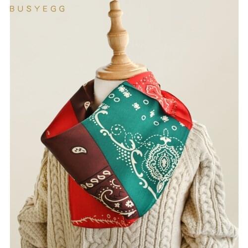 Red green 100% silk scarf kids boy printed cashew 50cm small square scarves women shawl wrap hair band for lady christmas gift