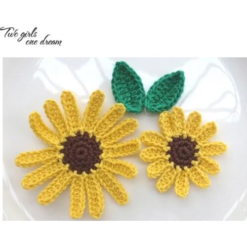 DIY hand-hook Crochet cotton flower applique clothes patch hand crochet small daisies cup mats with a leaf suit 10set/lot