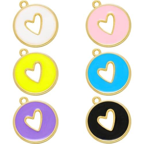 ZHUKOU NEW Heart Enamel Pendant for women DIY handmade Necklace earrings jewelry making accessories supplies wholesale VD934