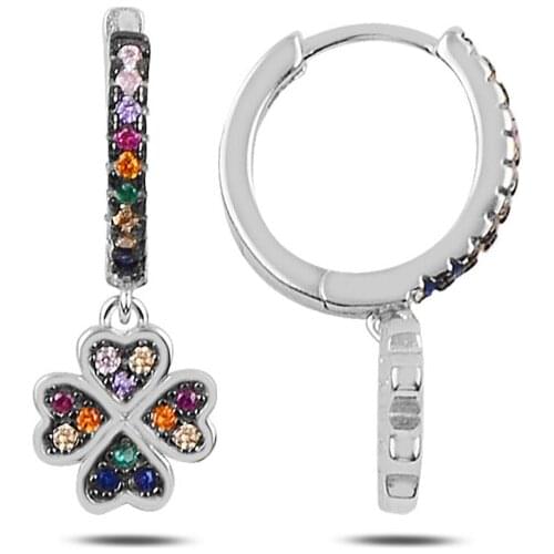 KUTAYDAN Zircon Cubic Zirconia Dangle Clover Ring Earrings 925 Sterling Silver