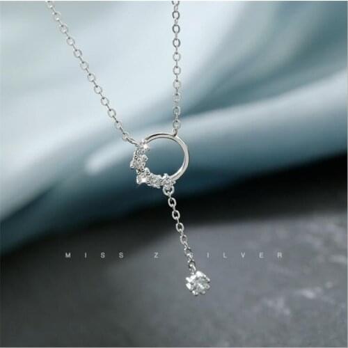New Arrival Round Simple 925 Sterling Silver Jewelry Personality Geometric Crystal Popular Clavicle Chain Necklaces N120