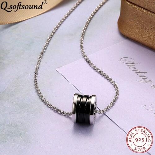 New Trendy 925 Sterling Silver Columnar Ceramic Pendants Necklaces for Women Fine Jewelry Bisuteria Mujer Collier Homme QN001B