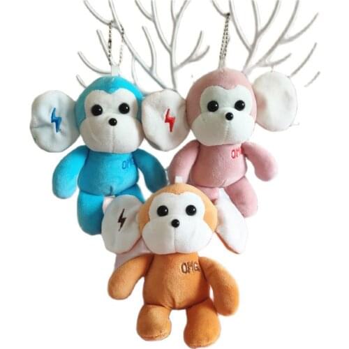 Wholesale 20pcs/lot 12cm cute animal Monkey stuffed plush pendants Soft big ear Moneky plush toys with keychain party gifts