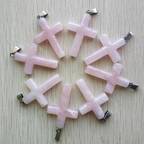 Wholesale 8pcs/lot fashion high quality natural stone pink cross pendants Charm fit necklaces jewelry making free shipping