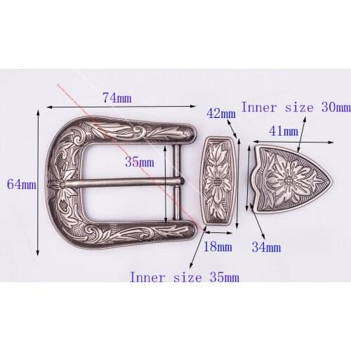 Huge Western Cowboy Cowgirl Rodeo 3PCS Set Silver Flower Embrossed DIY Leather Belt Buckle Replacement Fit 35mm Belt Strap