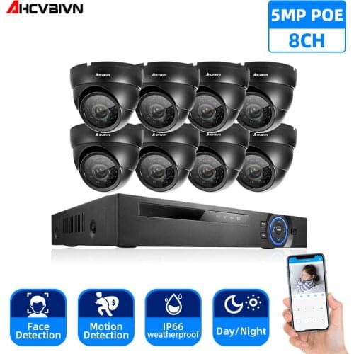 Face Detection H.265 POE 5MP Video Surveillance Kit 8CH NVR CCTV System 5megapixels Weatherproof CCTV Security 5MP POE IP Camera