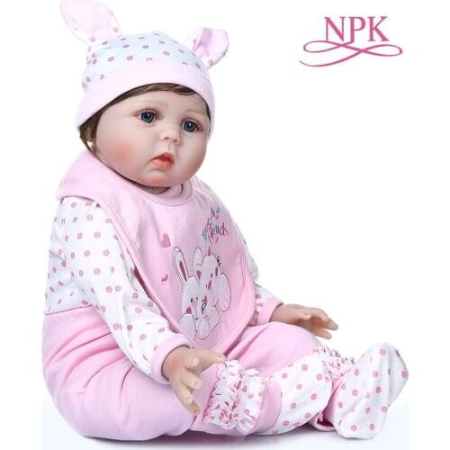 55CM lifelike reborn baby doll soft real cuddly baby girl in pink rabbit dress high quality silicone weighted doll