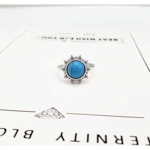 Ruifan Trendy Sky Blue Natural Turquoise Stone 100% 925 Sterling Silver Rings for Women Wedding Bands Jewelry Accessories YRI227