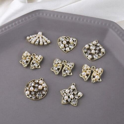 4pcs Bowknot Earrings for Women Street Style Korean Star Love Circle Rhinestone Pearl Hollow Pendant diy Jewelry Accessories