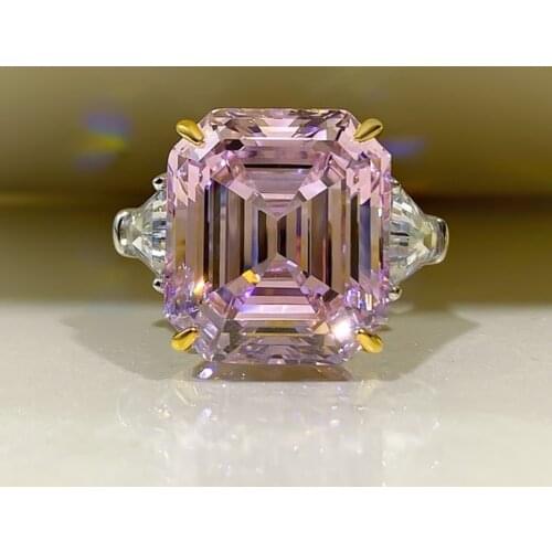 Charms 100% 925 Sterling Silver 14*16MM 17CT Rectangular Emerald Cut Citrine Pink Gemstone Rings For Women Fine Jewelry