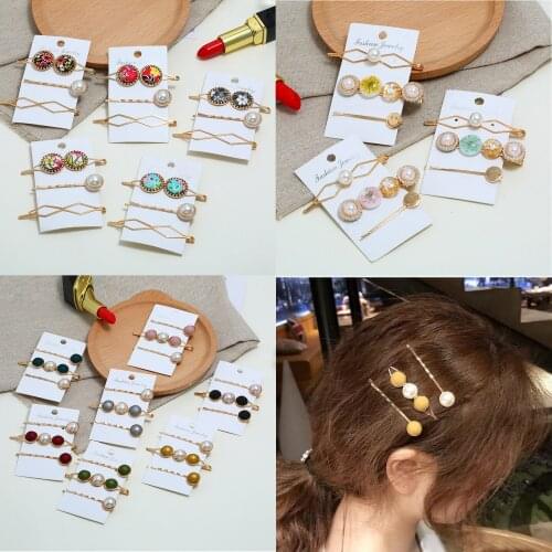 Pack of 3 sweet personality hair clip for women with inlaid faux pearl/resin flower design female side clip bangs clip
