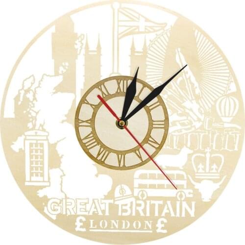 Great Britain Skyline Wall Clock UK Travelling Souvenir Modern Hanging Wall Watch England London City traveller Gift
