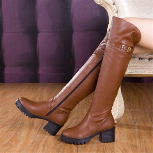Spring Autumn Fashion Black Brown Knee-High Boots Classic Retro Womens 6.5CM High Heel Shoes Sexy Female Riding Long Boot
