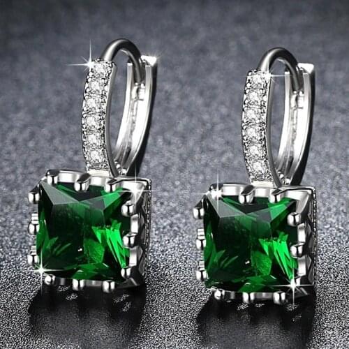 Womens Fashion Earrings Exquisite Square CZ Pendant Earrings 5 Color Zircon Earrings Female Personality Wild Jewelry
