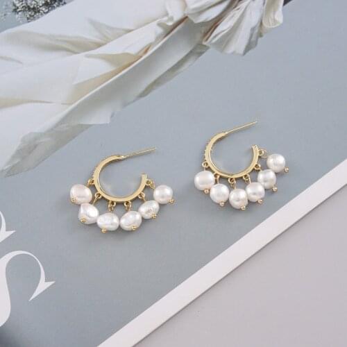 Real Freshwater Pearl Earrings White/Purple Baroque pearl Hoop Earrings For Women Party Gift Jewelry