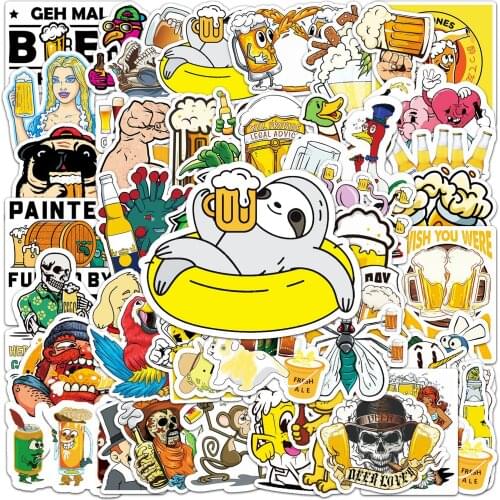 10/30/50PCS Beer Graffiti Fun Skateboard Tide Brand Trolley Case Bike Scooter Water Cup Waterproof Sticker Wholesale
