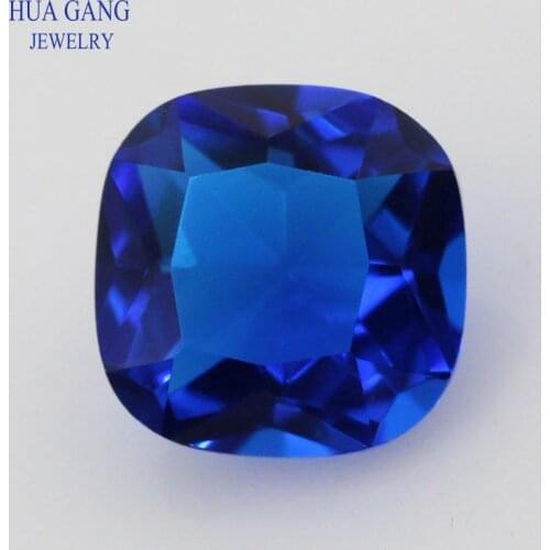 113# Blue Color Cushion Cut Shape Princess Cut Loose Glass Beads Synthetic Gems For Jewelry 3x3~15x15mm Free Shipping