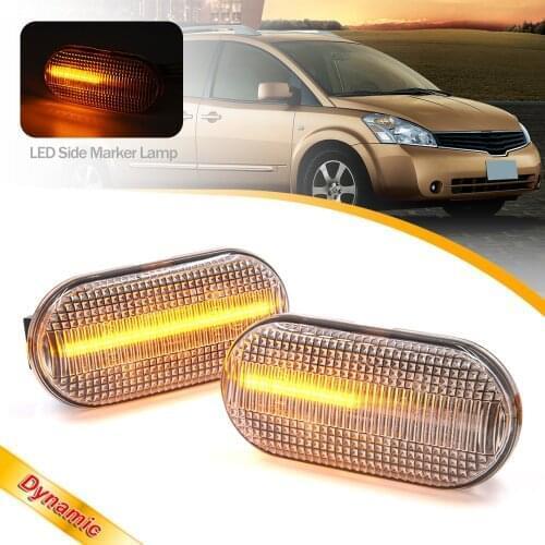 2Pcs LED Dynamic Amber Side Marker Lights Fender Laterial Clear Lens Lamps for Nissan Quest Versa Z33 350Z 2004 2005 2007 2009