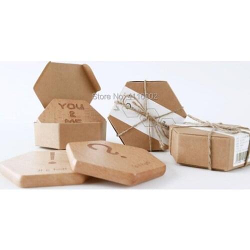 3pcs/set Beech wood coasters cup mats&pads home decoration hexagon table decoration party favor and gift box packaging