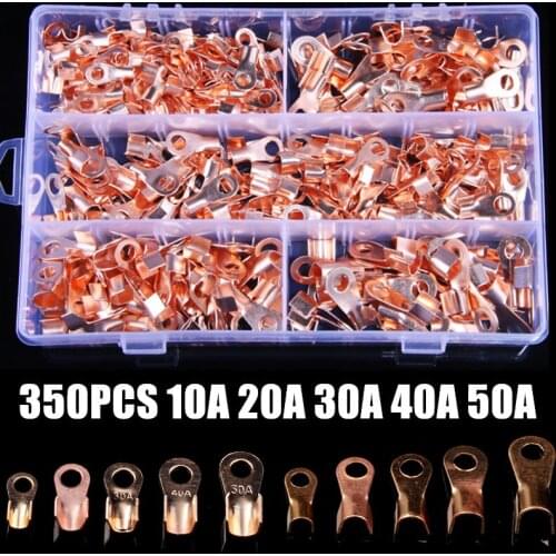 350PCS 10A-50A OT Type Wire Terminal Red Copper Bare Nose Lugs Crimp Open Mouth Cable Connector Splice