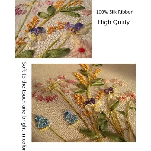 4mmx10m-100m/roll 40colors variegated ins style 100% pure silk embroidery ribbon thin taffeta embroidery Ribbon Handcraft