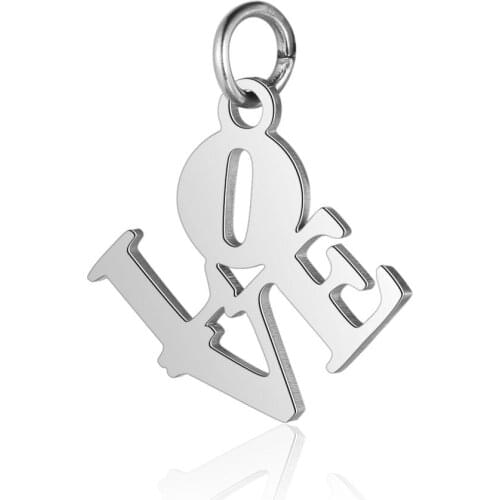 5pcs/Lot Stainless Steel Charms Open Love Letter Words Round Pendant Diy Necklace Bracelet Jewelry Making