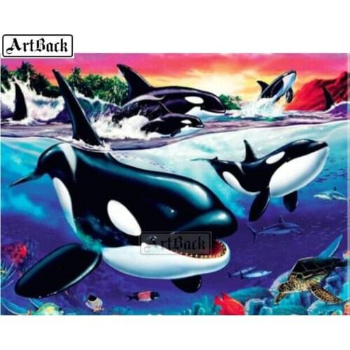 New 5d diy diamond painting shark pattern seascape full square round resin drill mosaic rhinestone 3d stick diamond embroidery