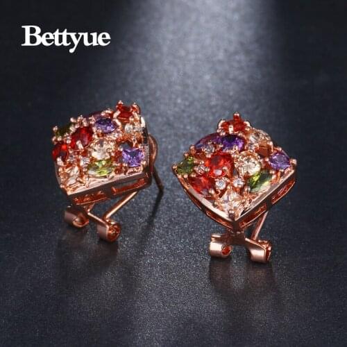 Bettyue Brand Multicolor Fashion High Quality Crystal Design Jewelry AAA Cubic Zircon Stud Earring for Women Wedding Party Gift