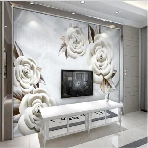 Beibehang Large Custom Wallpaper Mural Modern Simple Three - dimensional Embossed Flower Silk TV Backdrop Decorative Painting