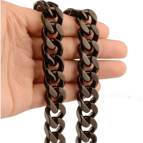 New Sale Stainless Steel Black Color Fashion Cuban Curb Link Chain Mens Boys Cool Jewelry Necklace Or Bracelet 15mm 7-40inch