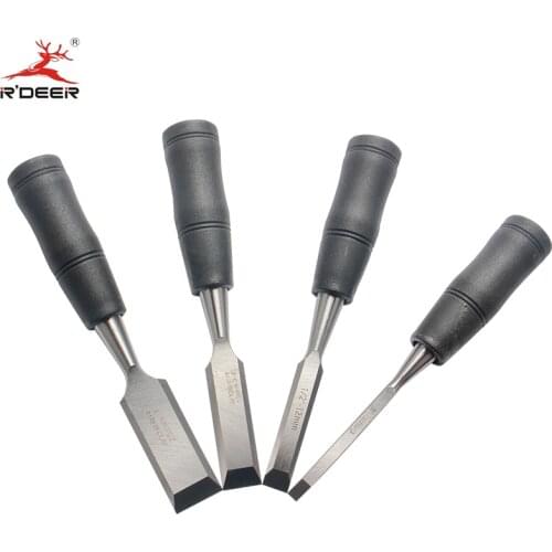 RDEER 4 Pcs Woodwork Chisel 1''/3/4''/1/2''/1/4'' Short Handle Straight Chisel Tail With Rivets Wood Carving Carvers Wood Tools