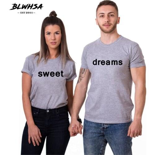 BLWHSA Lovers Couple T Shirt Women Sweet Dreams Letter Print Wedding T-Shirt Fashion Boyfriend Girlfriend Lovers TShirt