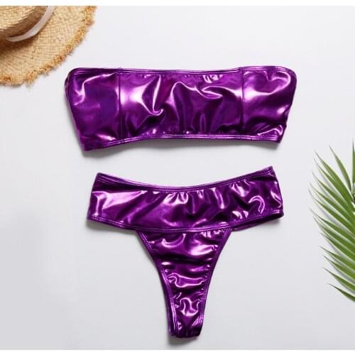 HAPPYSHARK 2018 New Shiny Bandeau Bikinis Set Hot Selling Girls Women Swimwear Micro Biquinis Solid Swimsuit Maillot De Bain