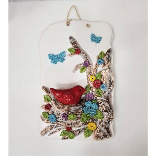 Ceramic Handmade Forest Wall Hanging Art, Decorative, English, Birds, Tree, Butterfly, Nature, Embossed