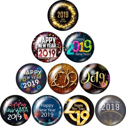 2019 Happy New Year 10pcs 12mm/16mm/18mm/25mm Round photo glass cabochon demo flat back Making findings ZB0949
