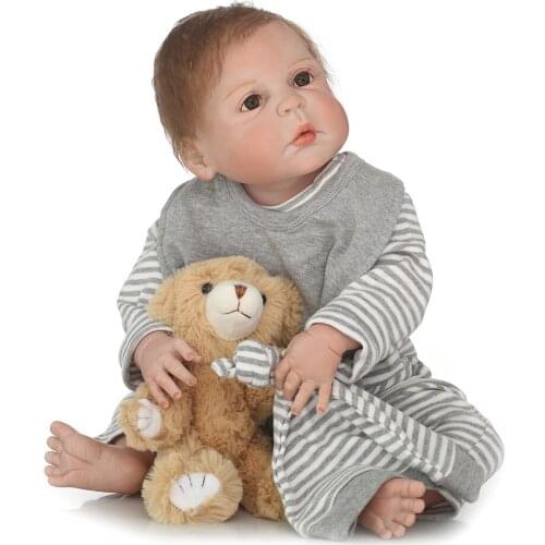 Full Silicone Body Reborn Baby Doll Toys 23" Lifelike bebe reborn New born Babies boy Doll Kids Birthday Gift Bathe Toys bonecas