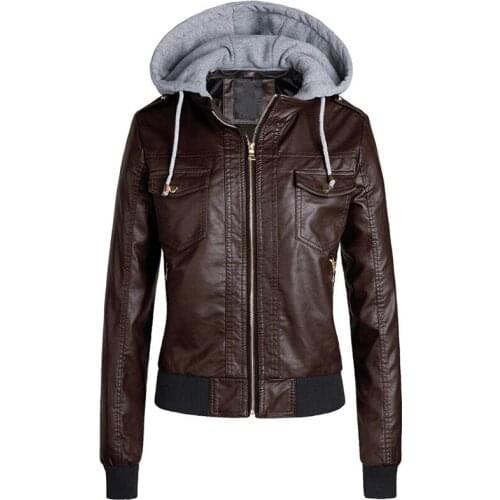 2019 Winter New Women Leather Jacket Velvet Thick Detachable Hooded PU Jacket Solid Fashion Slim Zip Female Outerwear Plus Size