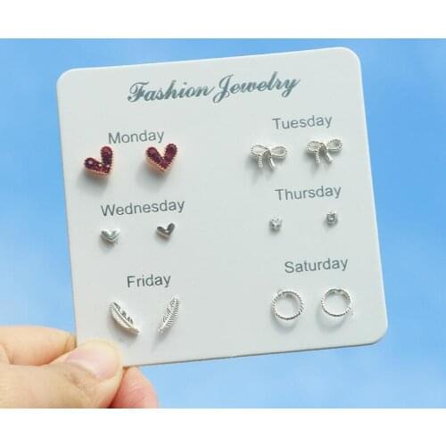 Cute Heart Star Mini Earrings Set for Women Seven Days Girl Small Square Leaf Pearl Stud Earrings Lady Korean Mini Jewelry GIFT