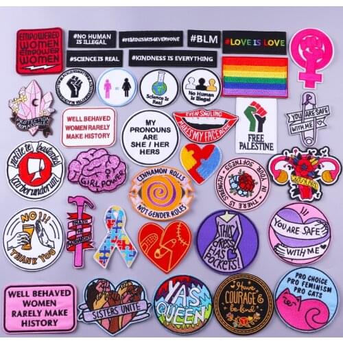 Hippie Letter Patches Iron On Patches On Clothes Cartoon Heart Embroideried Patches For Clothing Stickers DIY Feminist Applique