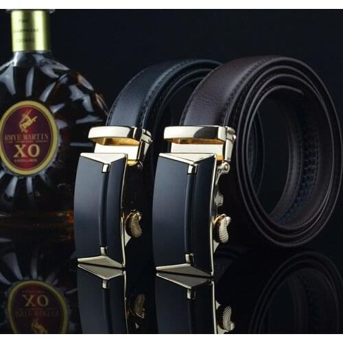 High Quality mens leather genuine belt brown fashion alloy luxury automatic buckle youth leather simple business mens belt
