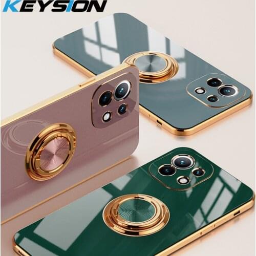 KEYSION Luxury Plating Case for Xiaomi Mi 11 Ultra 11 Pro 10T Lite POCO F3 F2 Pro Ring Stand Phone Cover for Redmi K40 Pro K30