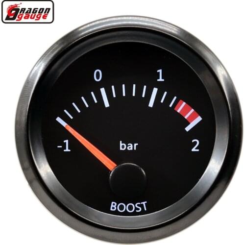 Dragon 52mm Stepper Motor White LED Backlight Auto Car Boost Gauge -1~2 Bar Turbo Clock Meter Instrument Free Shipping