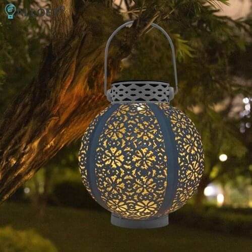 Retro Hollow Lantern Light Solar LED Light Handheld Hanging Projector Lamp Outdoor Garden Waterproof Lawn Landscape