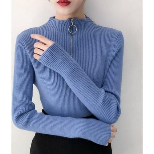 Pink Zipper sweater Casual turtleneck pullover Women 2020 Tops White Fall winter Female clothes Ladies sweater Jumper Pull femme
