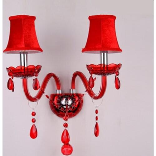 Home decoration Red wall light Led candle holders fabric lampshade wall Lamp red Crystal Lamp Bedroom E14 Led Arandela 110-240V