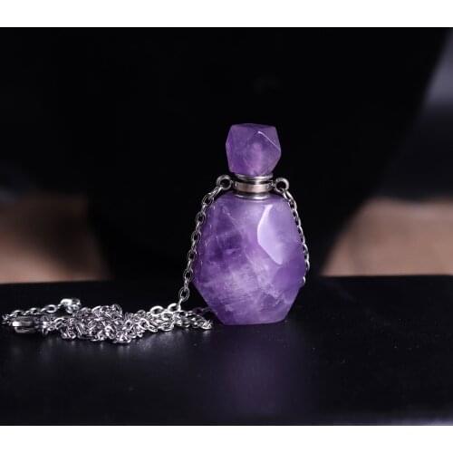 High Quality Natural Stone Perfume Bottle Necklace Purple Quartz Pendants Reiki Healing Pendulum Charms Jewelry Women Gift