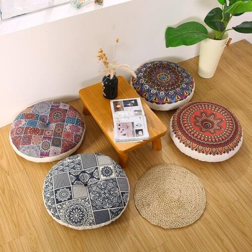 Japan Floral Cushion Seat Coccyx Orthopedic Pad Round Hassock Ethnic Futon Pouf Thickened Floor Mat Chair Back Cushions 50/60cm
